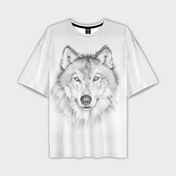 Мужская футболка оверсайз Нарисованный волк зубами щёлк