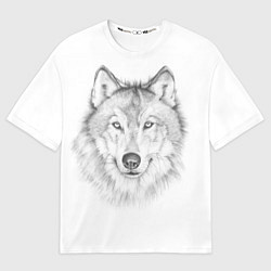 Мужская футболка оверсайз Нарисованный волк зубами щёлк