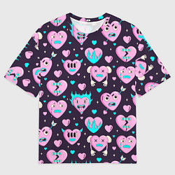 Мужская футболка оверсайз Паттерн с арт сердцами