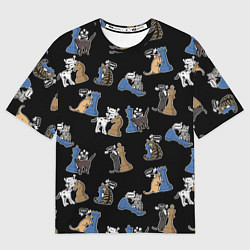 Мужская футболка оверсайз Котики и шахматы на черном
