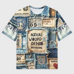 Мужская футболка оверсайз I love Barcelona - пэчворк