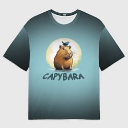 Футболка оверсайз мужская Капибара с птичкой на голове, цвет: 3D-принт