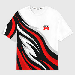 Футболка оверсайз мужская Nissan GTR - красные языки пламени, цвет: 3D-принт