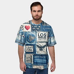 Футболка оверсайз мужская Лос Анджелес на джинсах-пэчворк, цвет: 3D-принт — фото 2