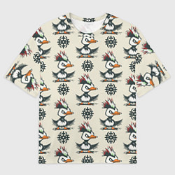 Футболка оверсайз мужская Гусь взъерошенный и знак, цвет: 3D-принт