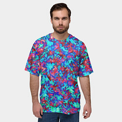 Футболка оверсайз мужская Красно-голубая абстракция, цвет: 3D-принт — фото 2