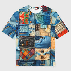 Футболка оверсайз мужская Vanguard denim patchwork - ai art, цвет: 3D-принт