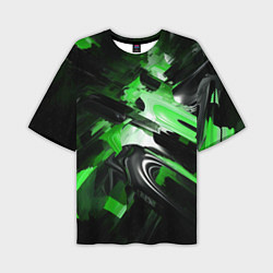 Мужская футболка оверсайз Green dark abstract geometry style
