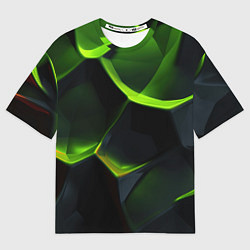 Мужская футболка оверсайз Green neon abstract geometry