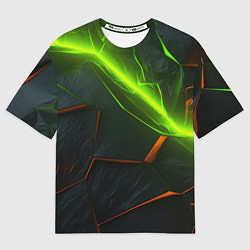 Мужская футболка оверсайз Green neon abstract geometry