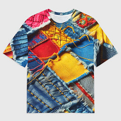Футболка оверсайз мужская Colorful denim patchwork - ai art, цвет: 3D-принт