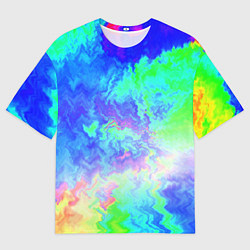 Футболка оверсайз мужская Сине-зелёная кислота тай-дай, цвет: 3D-принт