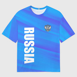 Мужская футболка оверсайз Россия - синие волны