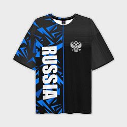 Мужская футболка оверсайз Россия - синяя абстракция