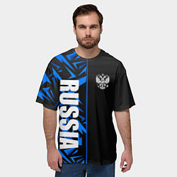 Футболка оверсайз мужская Россия - синяя абстракция, цвет: 3D-принт — фото 2