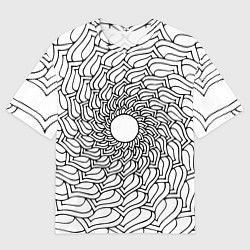 Мужская футболка оверсайз Мандала солнцевидная чёрно-белая