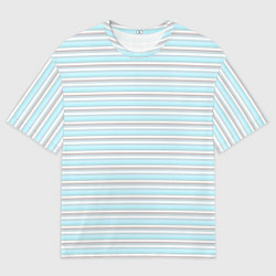 Футболка оверсайз мужская Светлый серо-голубой полосами, цвет: 3D-принт