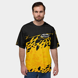 Футболка оверсайз мужская KTM - оранжевые разломы, цвет: 3D-принт — фото 2