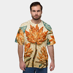 Футболка оверсайз мужская Мозаика осенняя листва в теплых тонах, цвет: 3D-принт — фото 2
