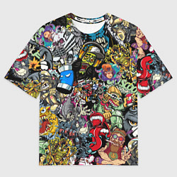 Мужская футболка оверсайз Разноцветные татуировки в стиле граффити