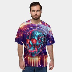 Футболка оверсайз мужская Cyber art skull - steel metal, цвет: 3D-принт — фото 2