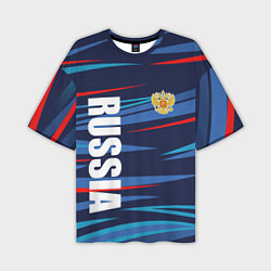 Футболка оверсайз мужская Россия - blue stripes, цвет: 3D-принт