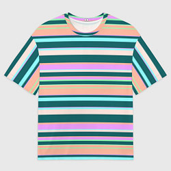 Мужская футболка оверсайз Полосатый оранжево-бирюзовый