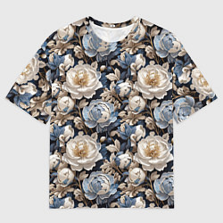 Мужская футболка оверсайз Нежные голубые и белые пионы
