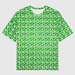 Мужская футболка оверсайз Белые плюсики на зелёном фоне