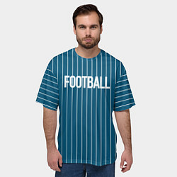 Футболка оверсайз мужская Синий с белым полосатый узор с надписью футбол, цвет: 3D-принт — фото 2