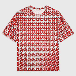 Мужская футболка оверсайз Белые плюсики на красном фоне