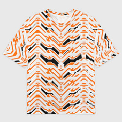 Мужская футболка оверсайз Агрессивный бело-оранжевый паттерн