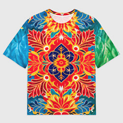 Мужская футболка оверсайз Традиционный индонезийский цветочный узор в стиле