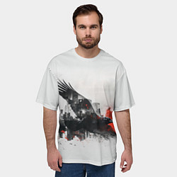 Футболка оверсайз мужская Летающий ворон и город, цвет: 3D-принт — фото 2