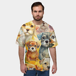 Футболка оверсайз мужская Красочный паттерн с щенками, цвет: 3D-принт — фото 2