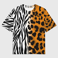 Мужская футболка оверсайз Леопардовые пятна с полосками зебры