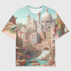 Мужская футболка оверсайз Город в восточном стиле