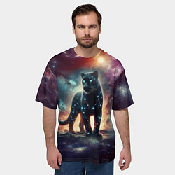 Футболка оверсайз мужская Звёздная космическая пантера - нейросеть неоновое, цвет: 3D-принт — фото 2