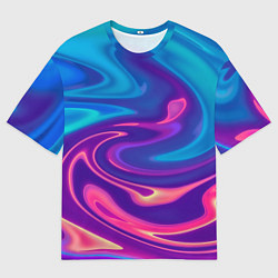 Мужская футболка оверсайз Неоновый градиент синий и оранжевый