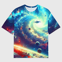 Мужская футболка оверсайз Полёт к далёкой галактике - нейросеть