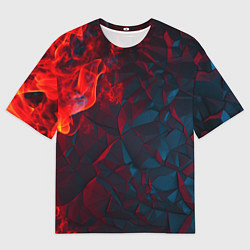 Мужская футболка оверсайз Темная абстракция с разломом красных плит