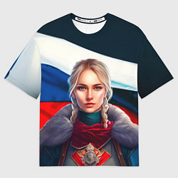 Мужская футболка оверсайз Блондинка с косами - флаг России
