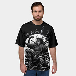 Футболка оверсайз мужская Кричащий самурай и огромный монстр, цвет: 3D-принт — фото 2