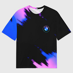 Футболка оверсайз мужская BMW неоновые краски спорт, цвет: 3D-принт
