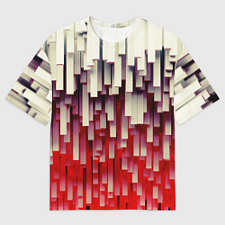 Мужская футболка оверсайз Блоки-сталактиты с красной подсветкой