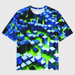 Футболка оверсайз мужская Синие блоки в зеленом тумане, цвет: 3D-принт