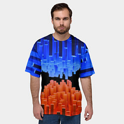 Футболка оверсайз мужская Стягивающиеся в центре синие и оранжевые блоки, цвет: 3D-принт — фото 2