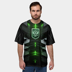 Футболка оверсайз мужская Герб России и яркий зеленый неон, цвет: 3D-принт — фото 2