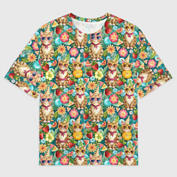 Футболка оверсайз мужская Лето и коты на отдыхе, цвет: 3D-принт