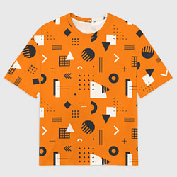 Футболка оверсайз мужская Геометрия в стиле мемфис на оранжевом, цвет: 3D-принт
